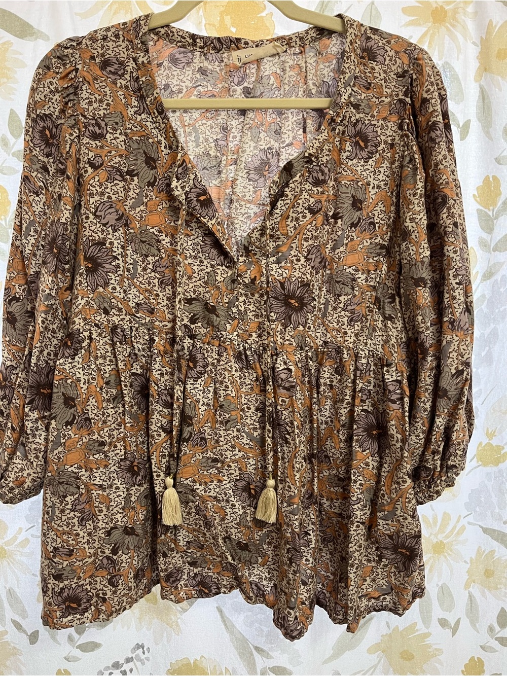 Lucky Brand Floral Boho Tunic in Brown and Tan